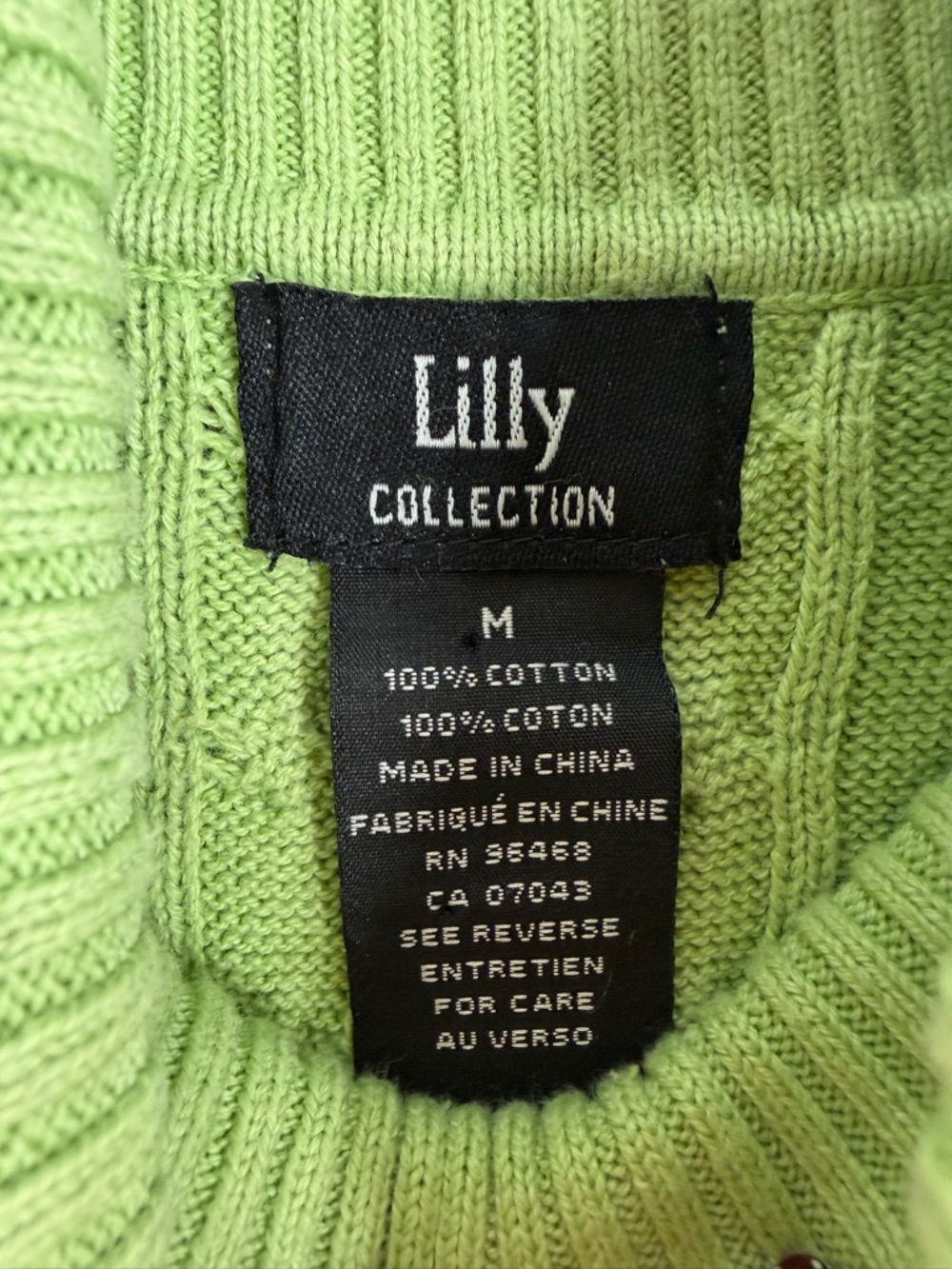 100% Cotton Sleeveless Cable Knit Turtleneck in Lime Green - Picture 3 of 3